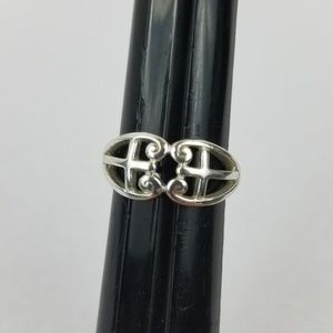 Sterling SILVER Double Cross Heart Swirl Ring